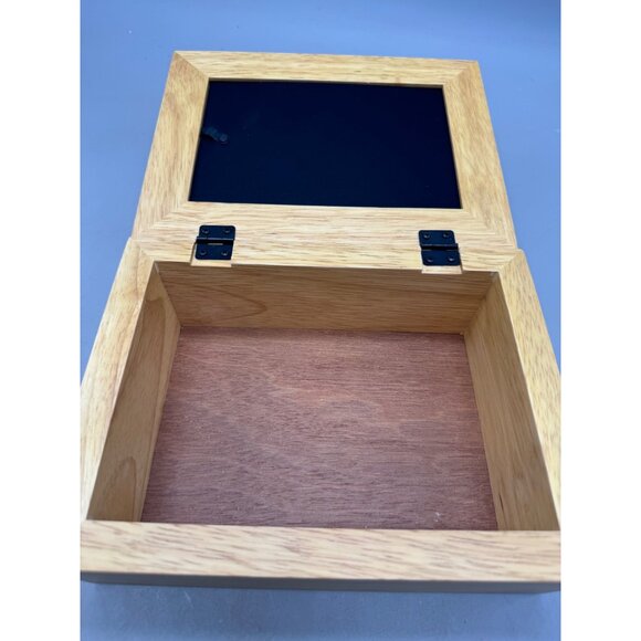 Wooden Memory Box With Picture Frame Lid & Hinged Top trinket jewelry 8x6" READ - Picture 5 of 9